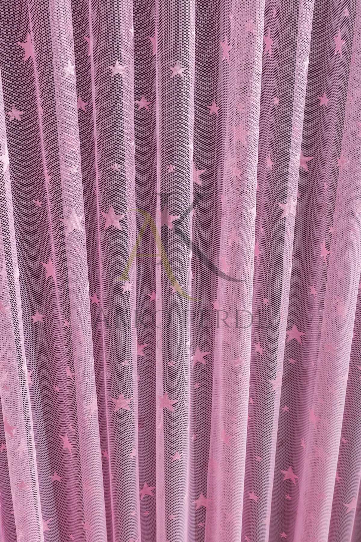 Karesi Pembe Büyük Yıldızlı Seyrek Pileli Tül Perde fotoğrafı 5 (önizleme)