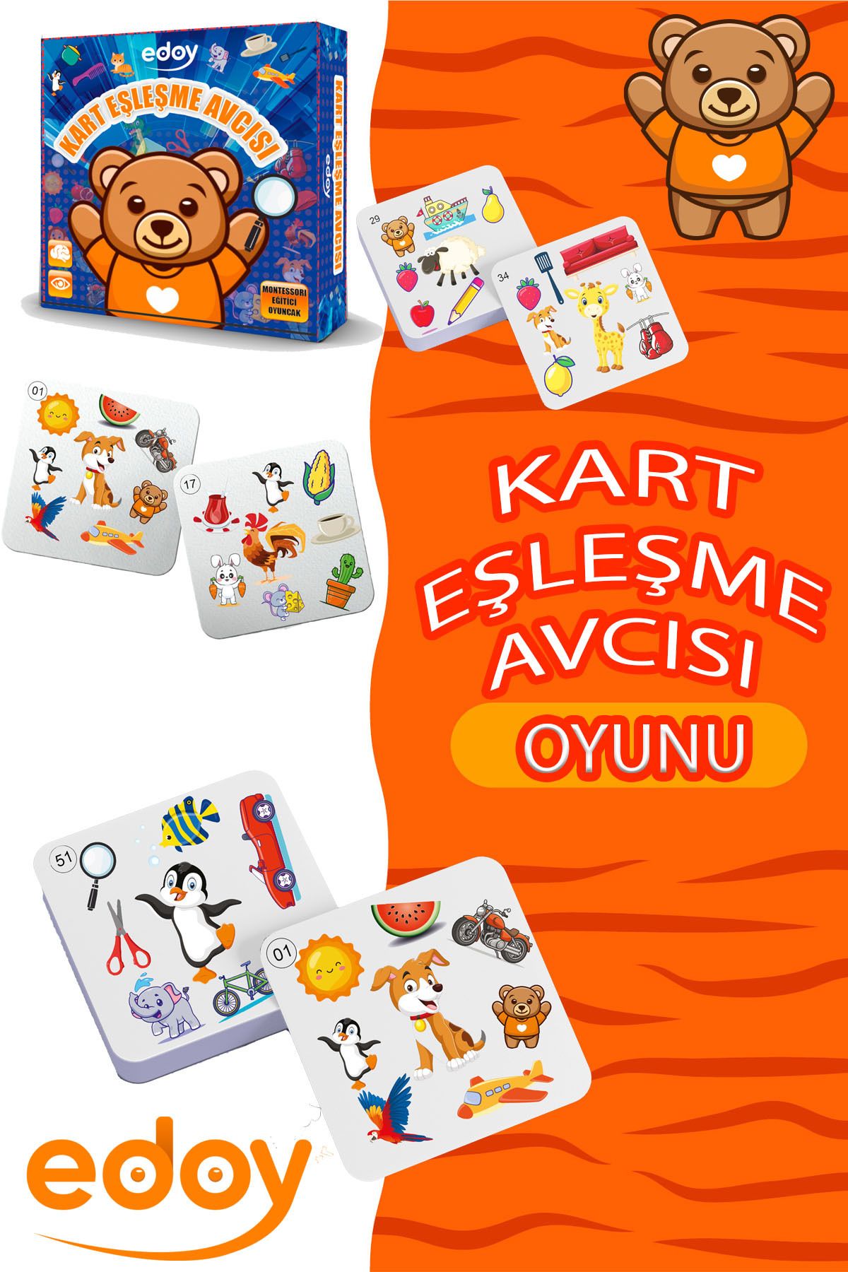 Kart Eşleme Avcısı Montessori Zeka Oyunları 54 Kart Macerası: Nesne Eşleme Görevi
