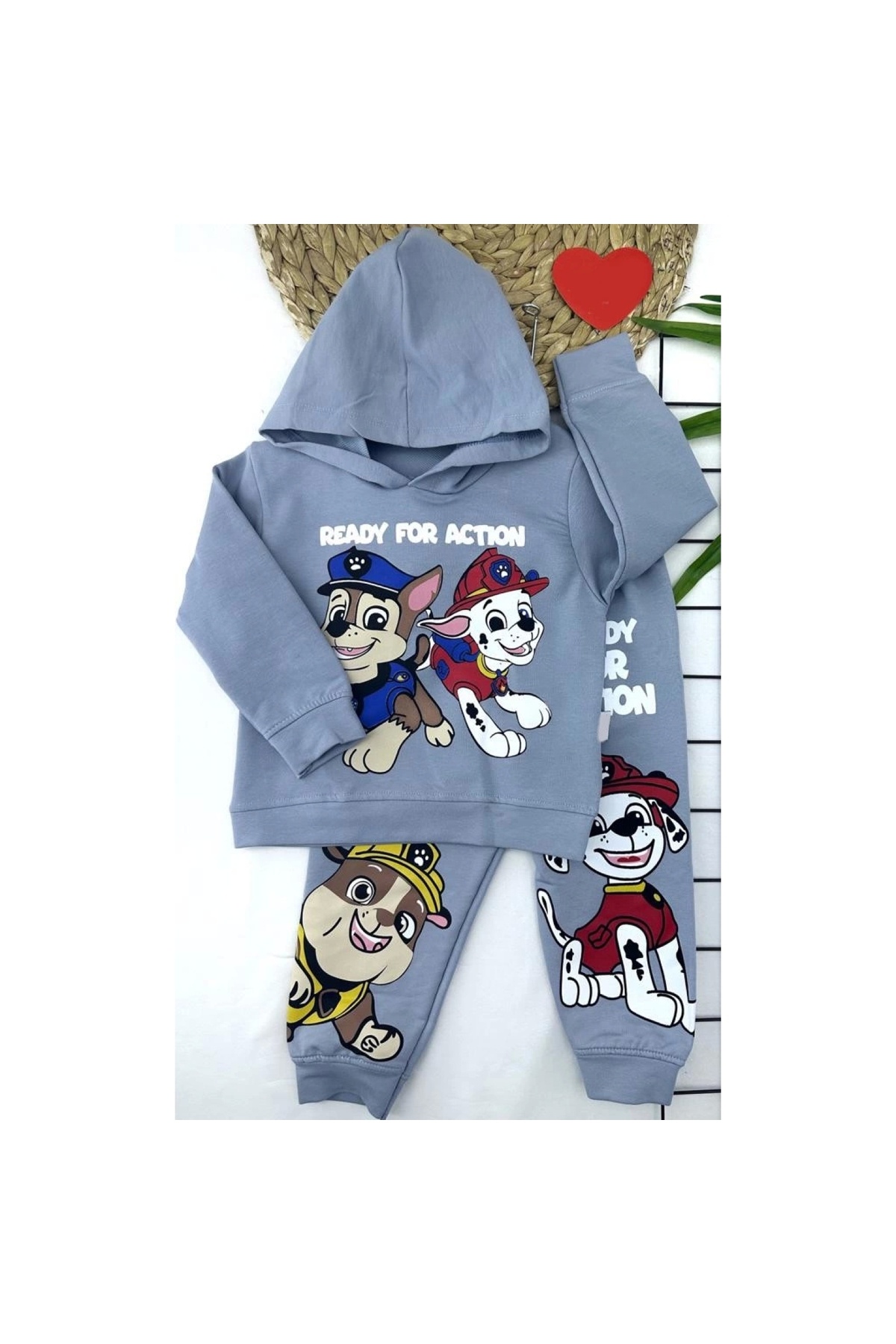 Hooded Printed Sweatshirt Long Sleeve 2-Piece Girl Boy Baby Kids Set