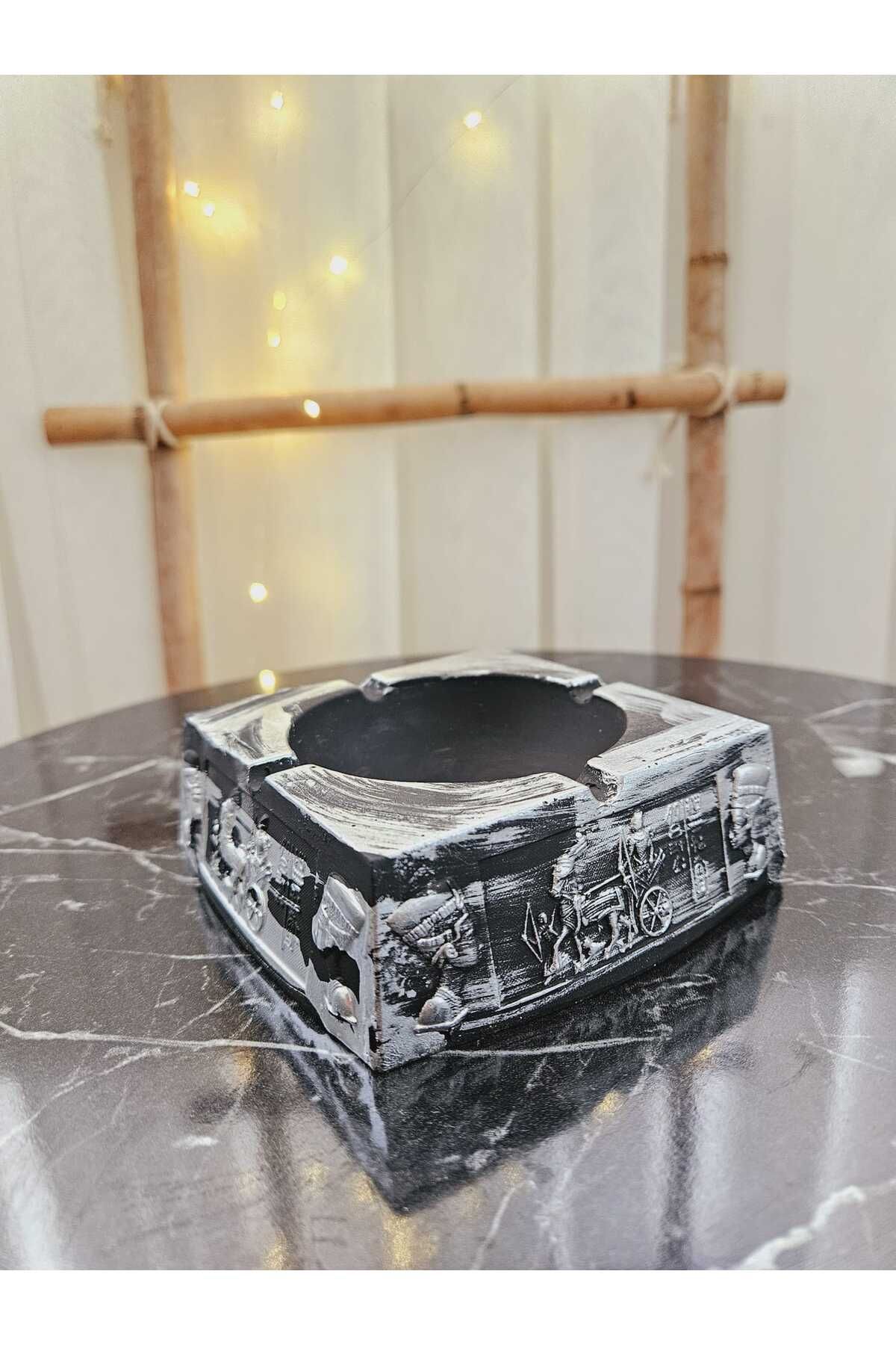 DNZ DEKOR-Silver Ash Tray with Egyptian Pattern - Ashtray and Decorative OBJ 4