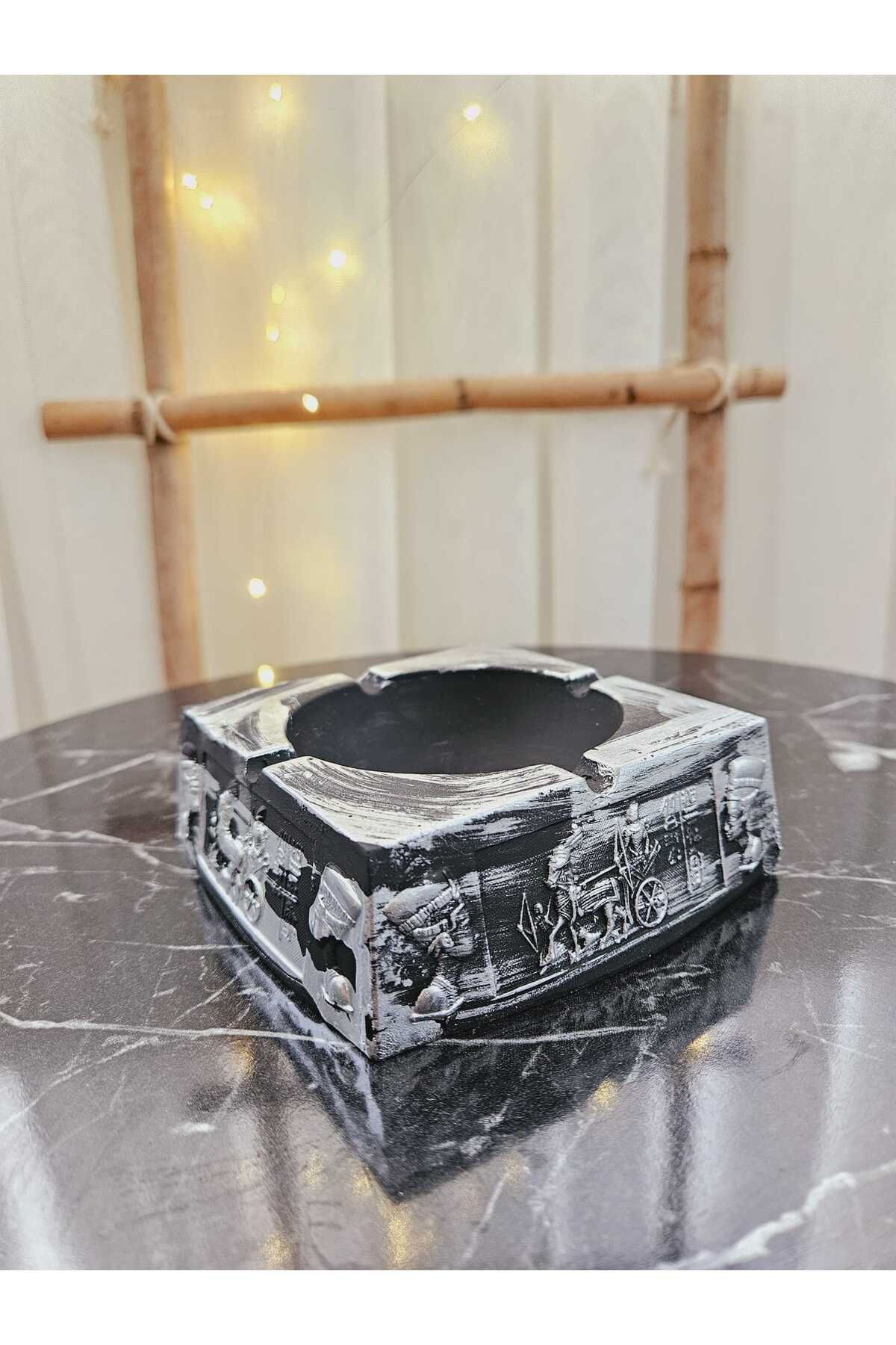 DNZ DEKOR-Silver Ash Tray with Egyptian Pattern - Ashtray and Decorative OBJ 5