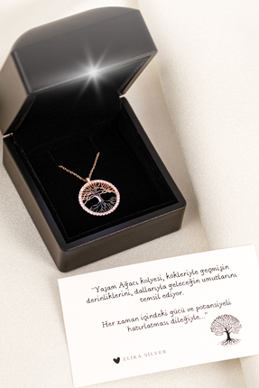 Elika Silver Işıklı Kutuda Yaşam Ağacı Model 925 Ayar Gümüş Bahar Kolye
