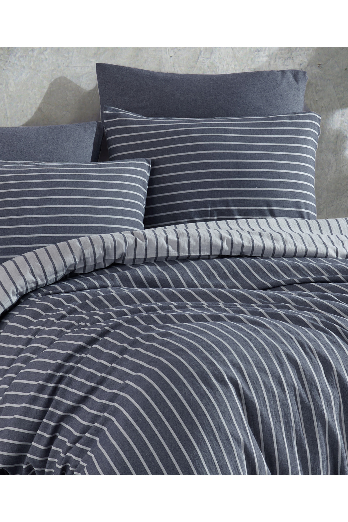 Çift Kişilik Çizgili Pamuk Saten Nevresim Takımı - 200 x 220 CM ( Çarşafsız ) 2