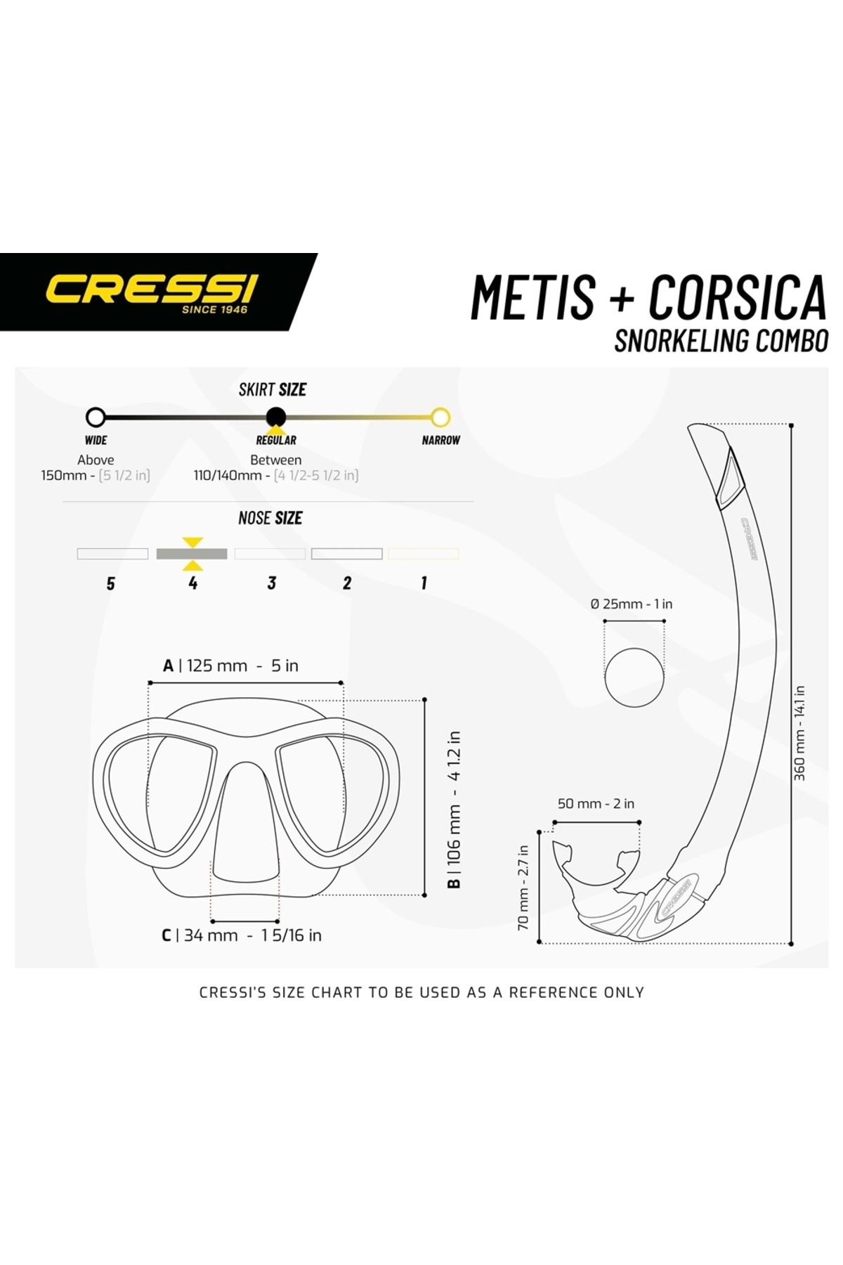 لوازم جانبی فضای باز آبی Metis Mask مجموعه Corsica Shnorkel cressi sub