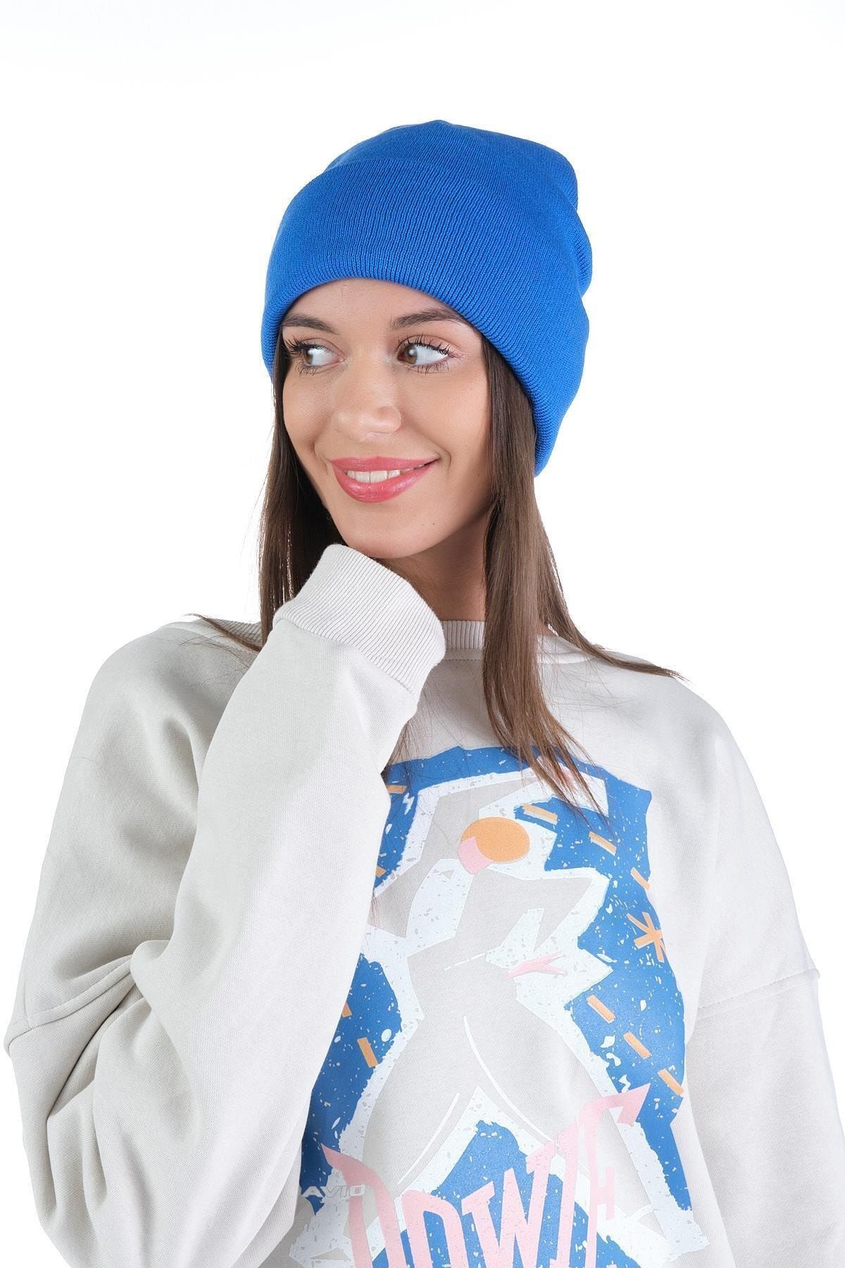 Ritagarcia Γυναικείο Πλεκτό Μπλε Απλό Διπλωμένο Basic Beanie für Adult Γυναίκα - Standard