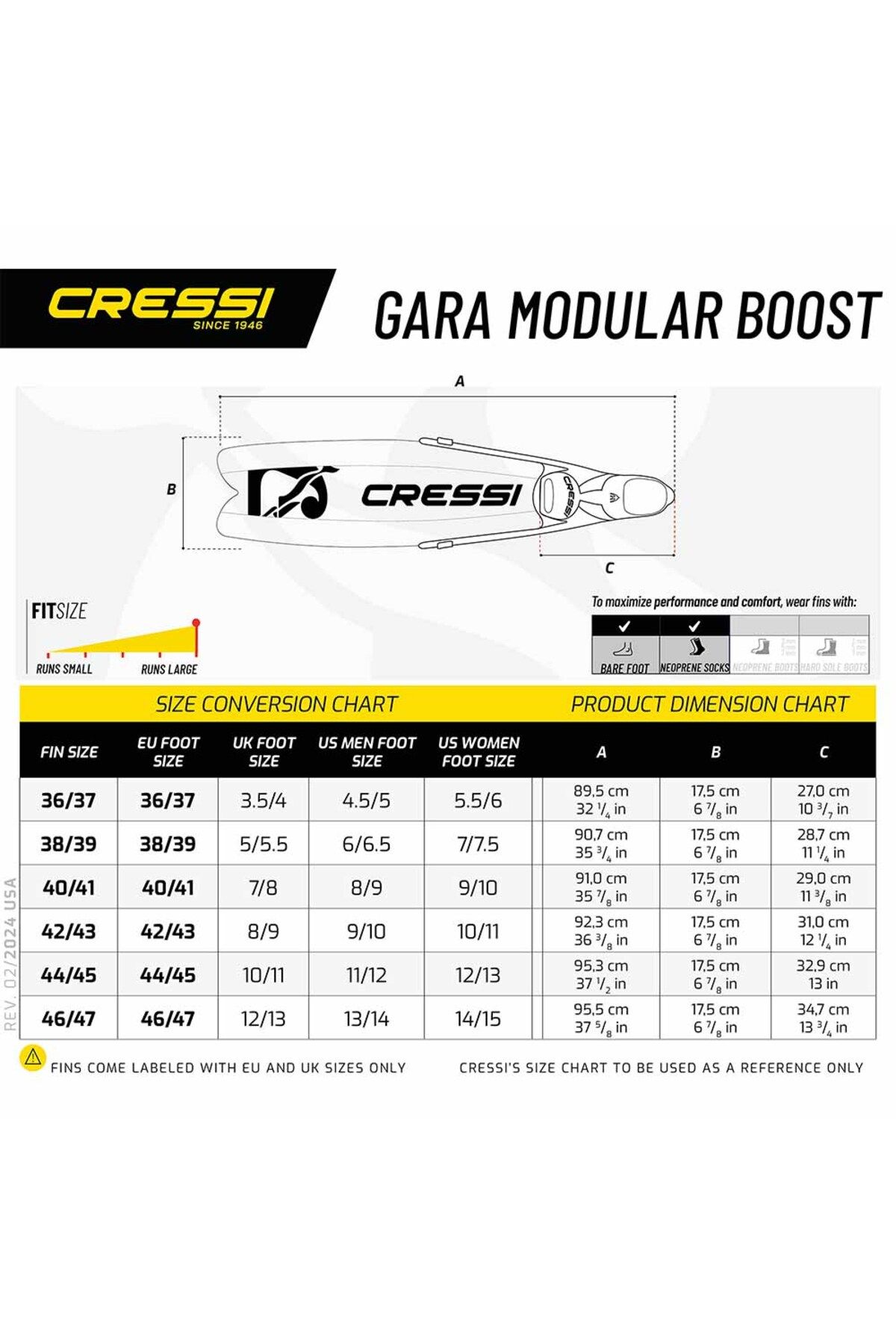لوازم جانبی فضای باز مشکی Gara Turbo Boost Palette Diving 38 39 cressi sub