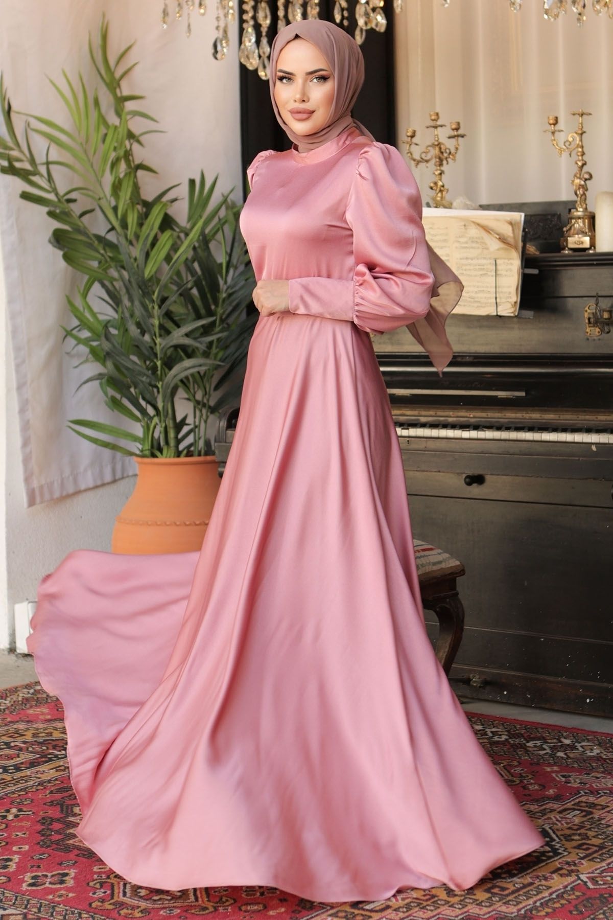 InStyle-Rochie din satin Dusty Rose - Maneca cu fermoar 4
