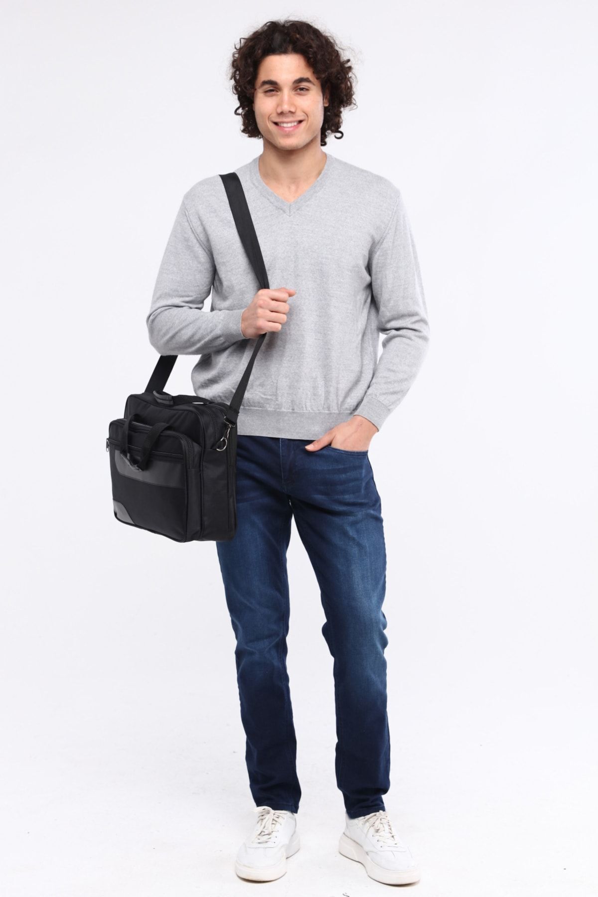 Ramsburry  Unisex Siyah Su Geçirmez 15.6 Inç Laptop Bölmeli Çok Gözlü Çapraz Ayarlanabilir Askılı Evrak Çantası - Görsel 2