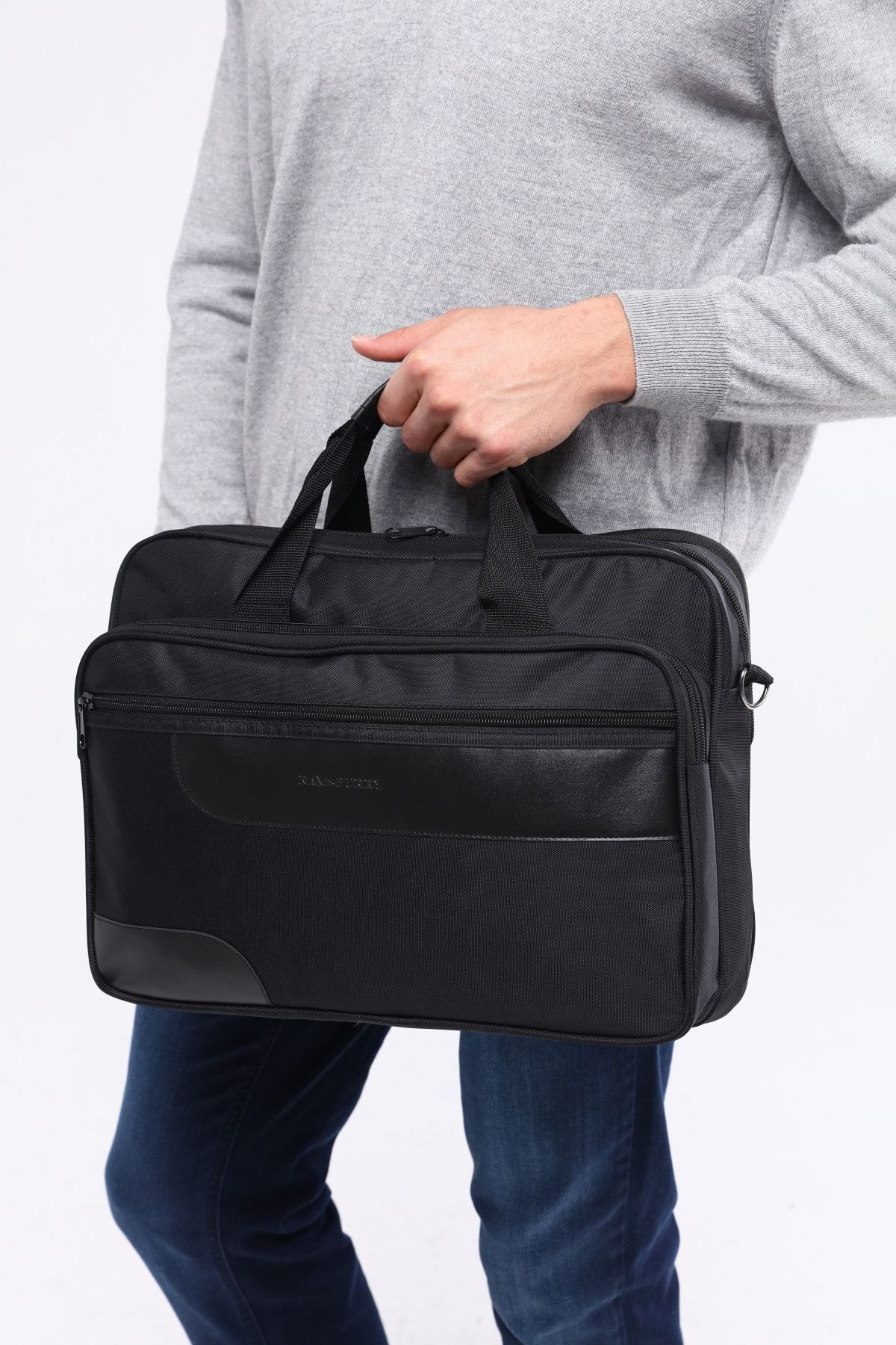 Ramsburry  Unisex Siyah Su Geçirmez 15.6 Inç Laptop Bölmeli Çok Gözlü Çapraz Ayarlanabilir Askılı Evrak Çantası - Görsel 7