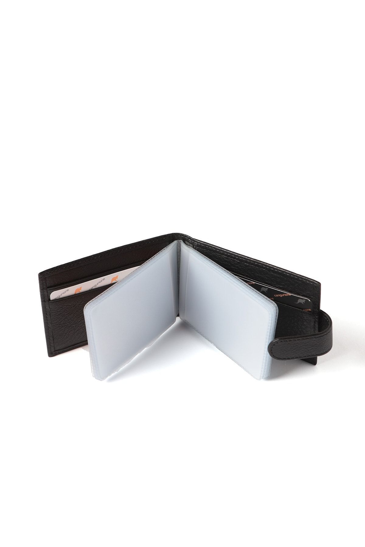 Cangurione-Genuine Leather Card Holder with Black Snap Closure and Fixed Inside and Removable Transparent Section 2
