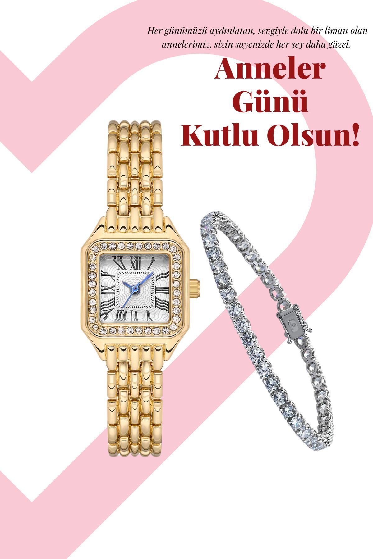 polo55.sport.1855 Sevgililer Gününe Özel Taş Detaylı Zarif Saat Ve Bileklik Seti