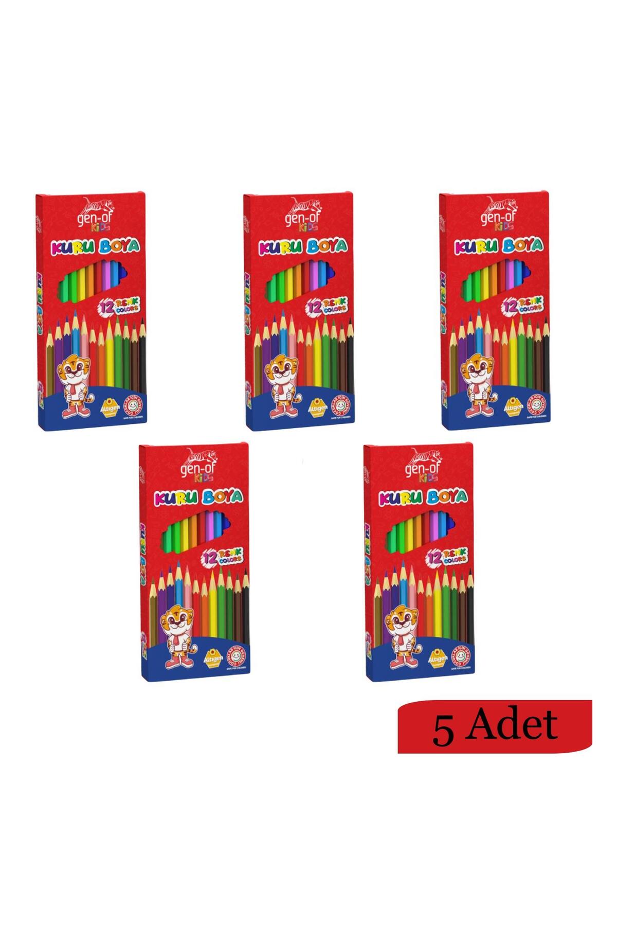 Gen-Of Kids Karton Kutu Tam Boy Kuru Boya 12 Renk 5 Adet
