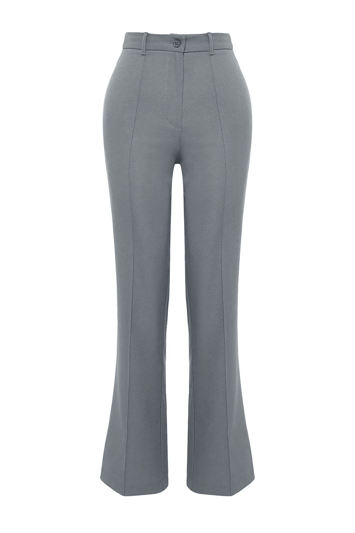 Trendyol Collection-Graue, gerade geschnittene, gerippte, genähte Webhose mit hoher Taille TWOSS21PL0093 17