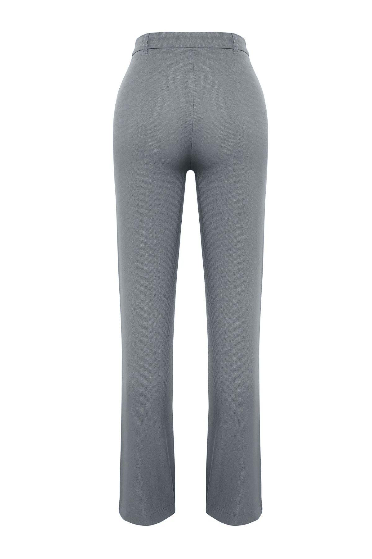 Trendyol Collection-Graue, gerade geschnittene, gerippte, genähte Webhose mit hoher Taille TWOSS21PL0093 19