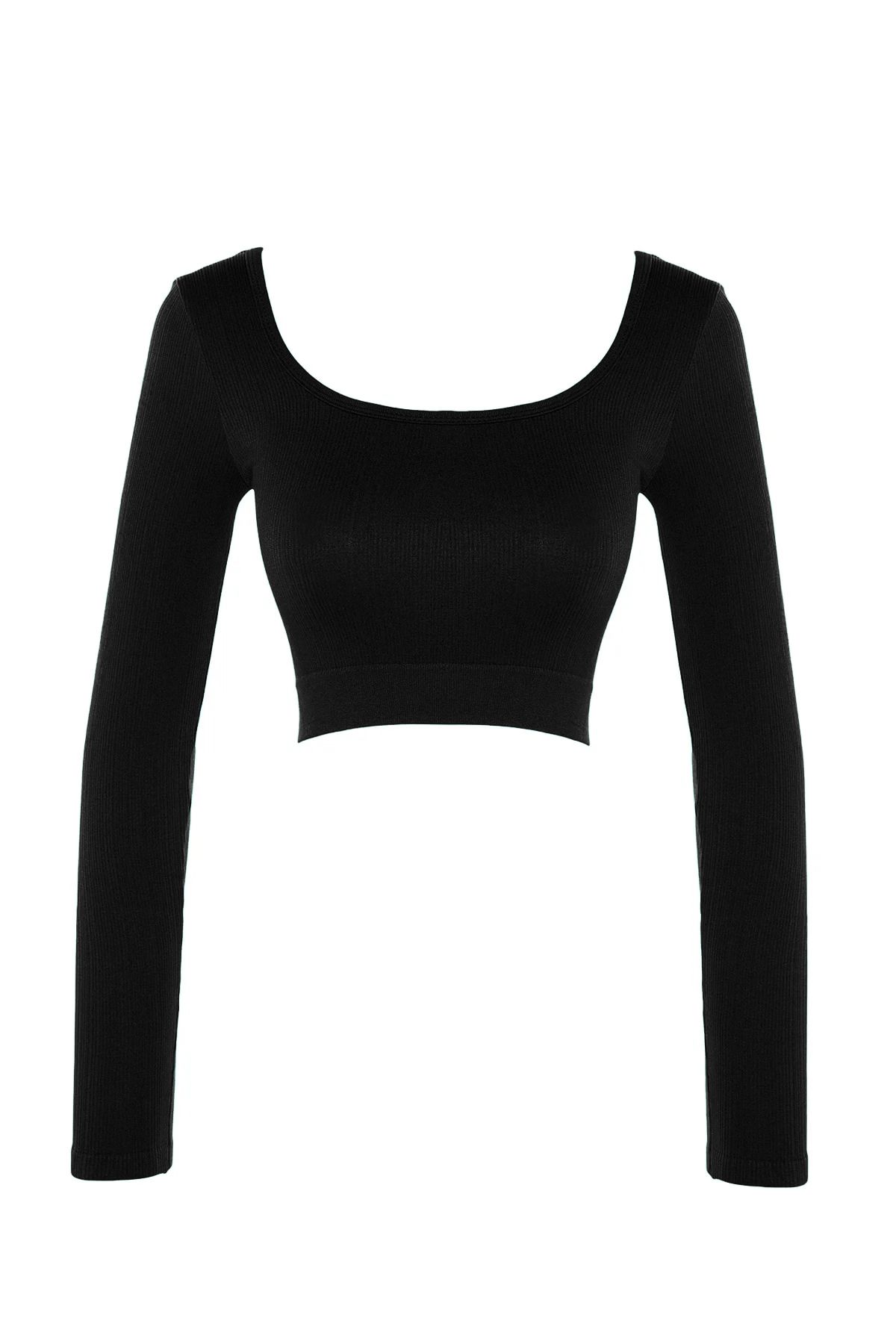 Trendyol Collection-Czarna bezszwowa/szwowa, krótka, bardzo rozciągliwa dzianinowa koszulka/bluzka sportowa TWOAW22BZ0450 7