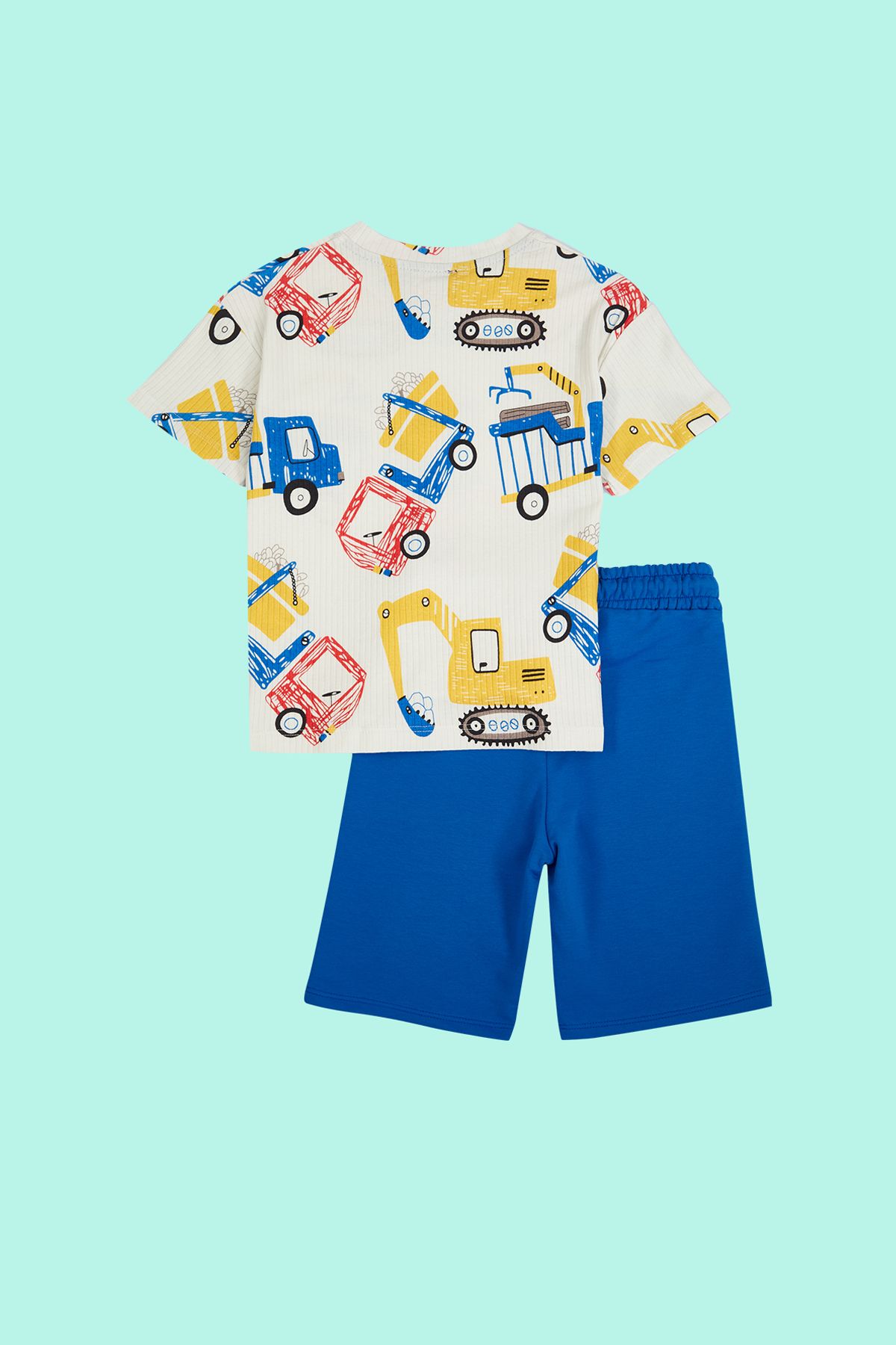 TRENDYOLKIDS-Boy's Cotton Car Print T-Shirt and Shorts Set - Ecru Tkdss24Au00026 6