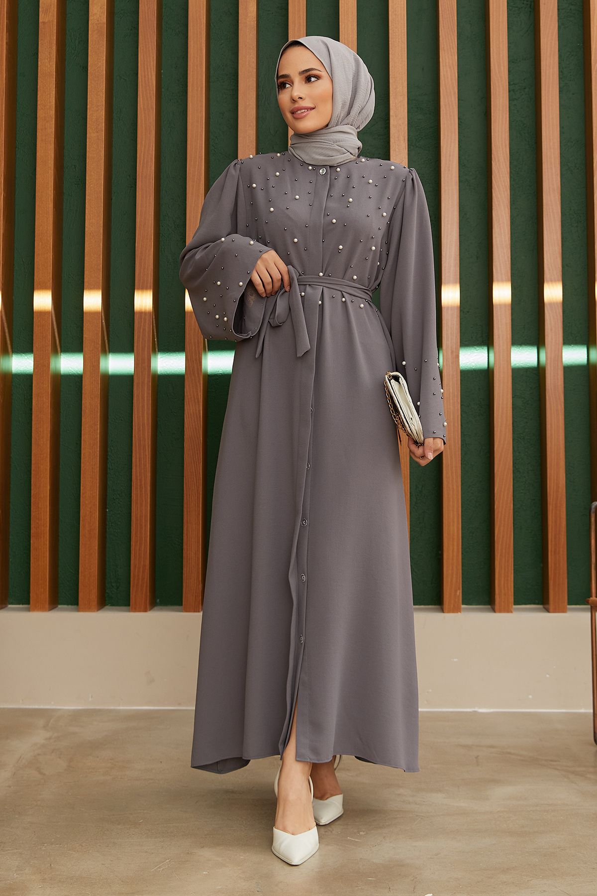 VAVİNOR İnci Detaylı Abaya - Gri Fiyatı, Yorumları - Trendyol