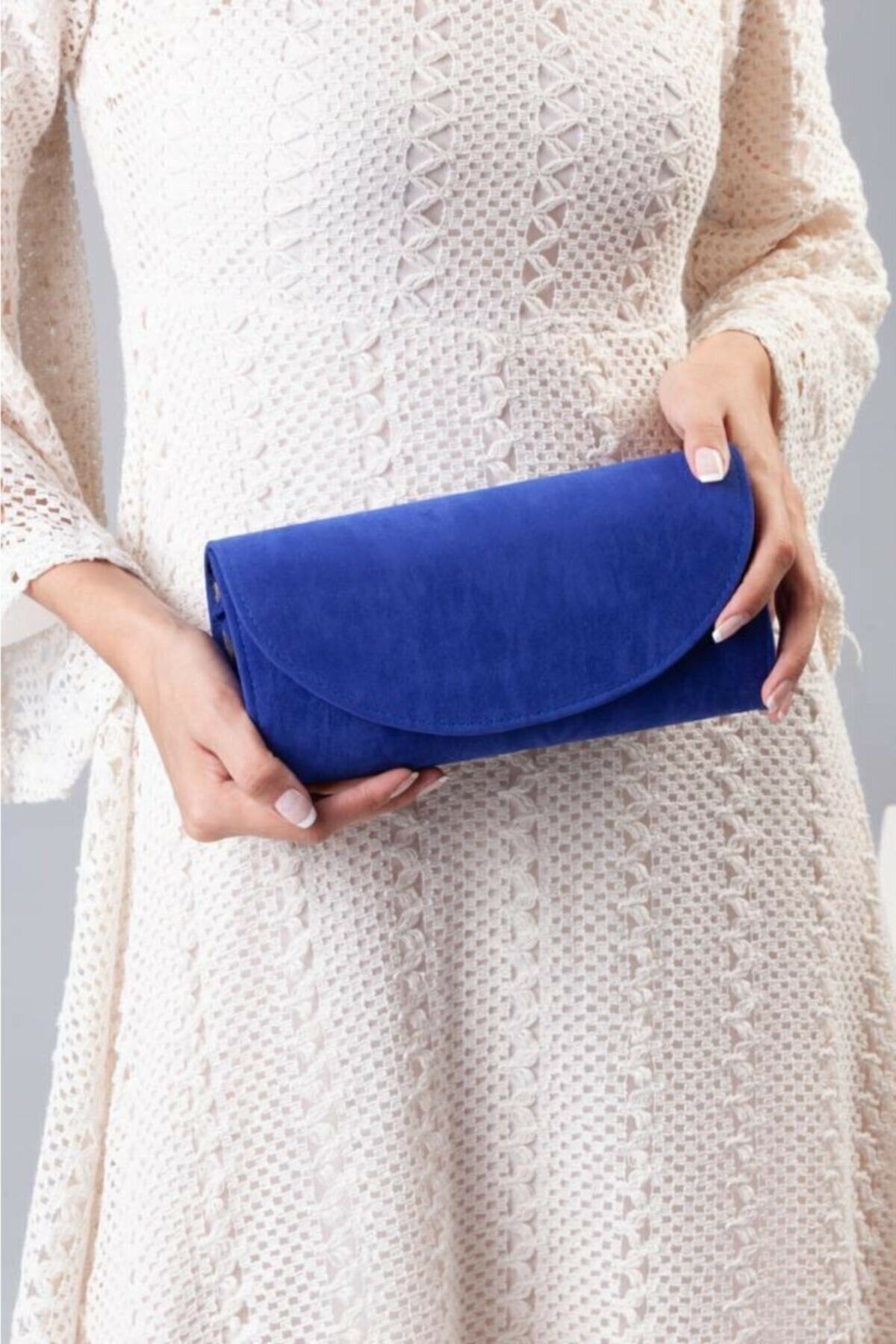 bibags Abiye Portföy Clutch Çanta - Saks Mavi görsel 2