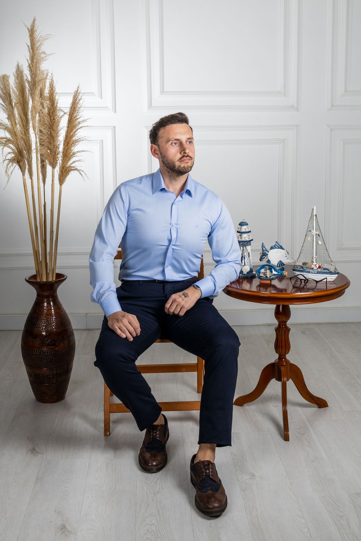 Sarar-Cămașă Sarar Sosa Non Iron Slim Fit Albastru închis - Nu este nevoie de călcat 7