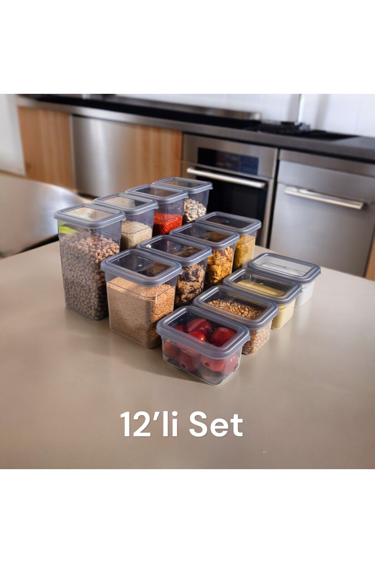 Nesto Home-12-Piece Food and Pulses Storage Set - Refrigerator and Freezer Organizer, 4x1580 4x1100 4X580 ML 1
