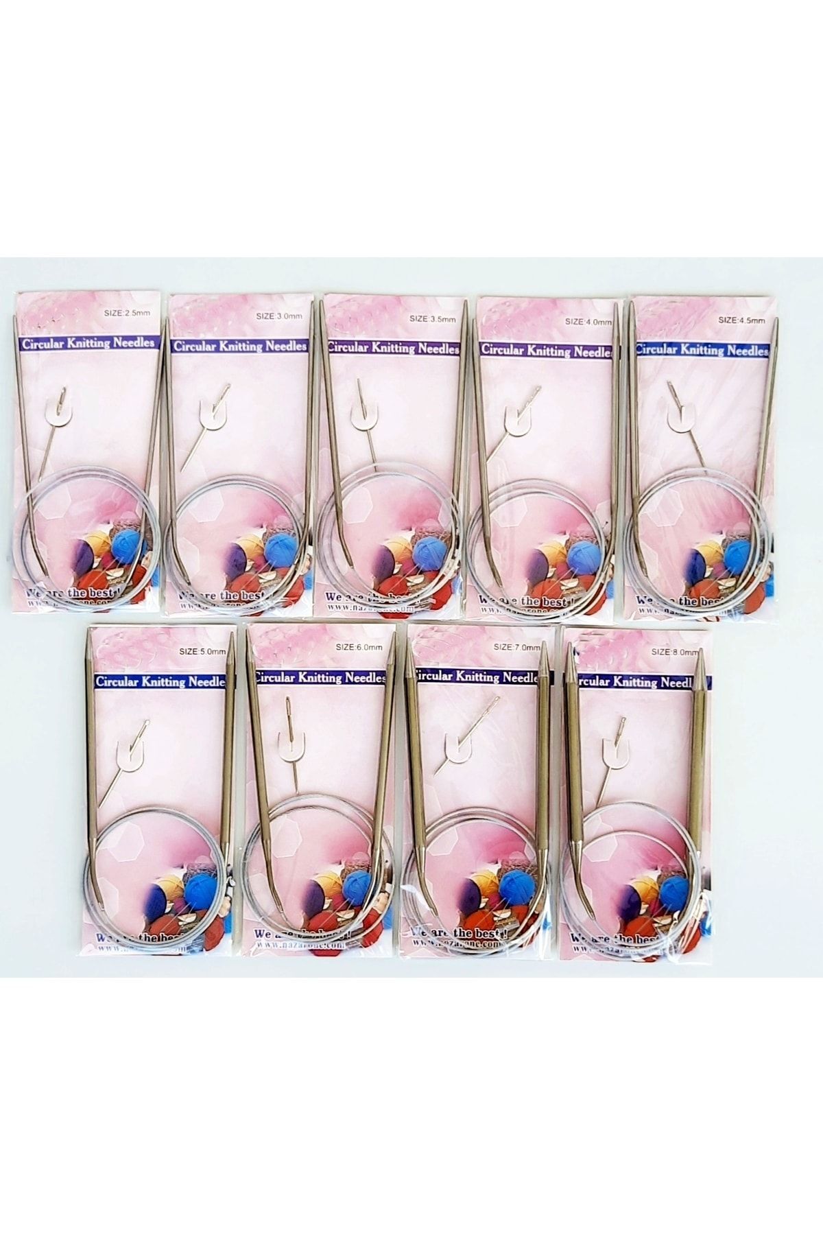 Kezban Tekstil Misinalı Çelik Telli Titanyum Örgü Şiş Seti 9 Adet (2,5-3-3,5-4-4,5-5-6-7-8 ) No