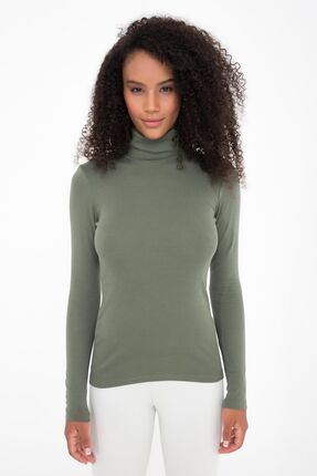 Comm-Ci Blossom Moss Balıkçı Yaka Organik Pamuk Uzun Kollu Örme T-shirt