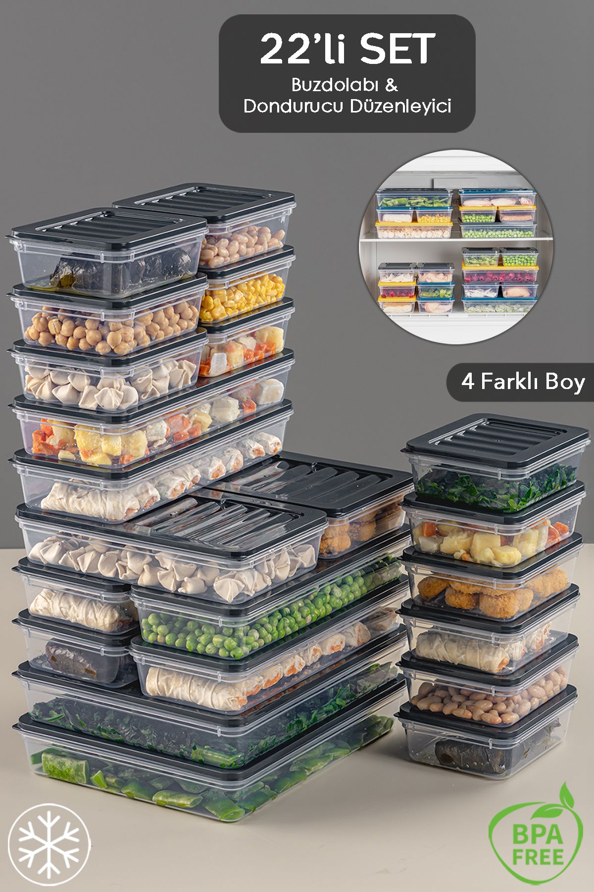 Meleni Home-22 Pieces Anthracite Storage Container - 2x2400Ml 2x1200Ml 6x1170Ml 12x600Ml Microwave Compatible 1