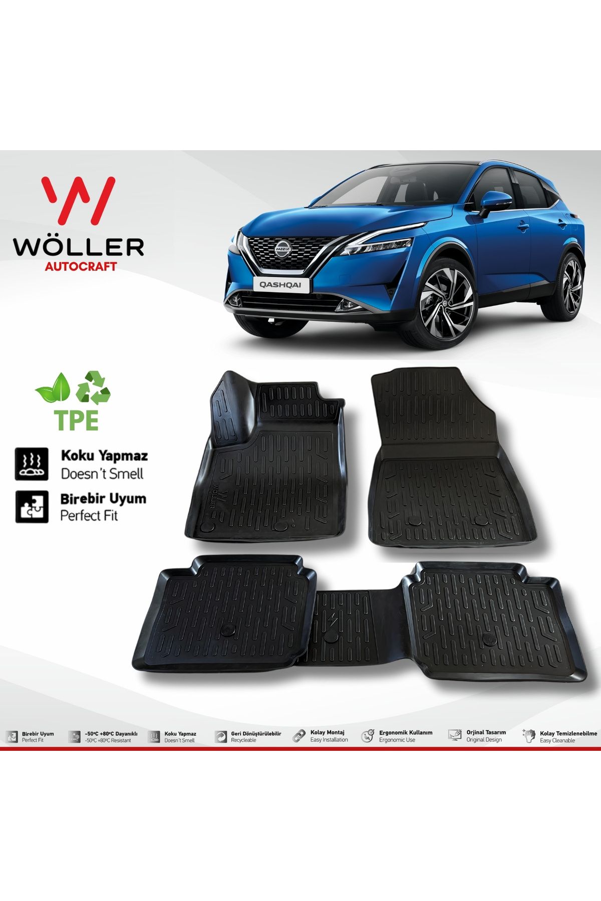 Напольный коврик Wöller Nissan Qashqai, начиная с 2021 г., совместимый 3D-коврик для бассейна wöller3dpaspas225