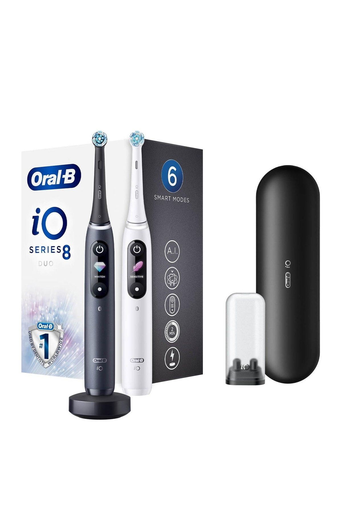 Oral-B Yapay Zeka Destekli Şarjlı Diş Fırçası, Siyah, Hızlı Şarj Cihazı