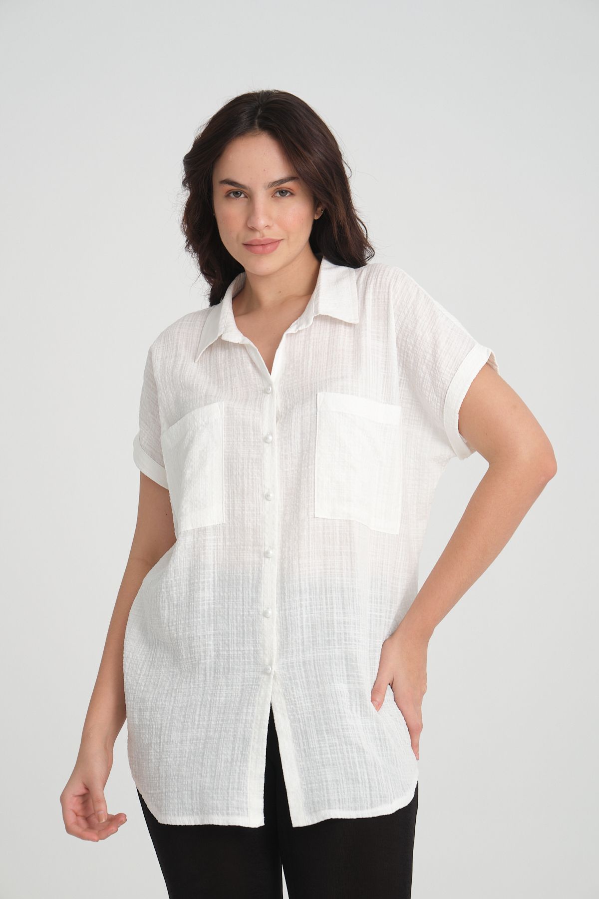 Dejabrew Jeans-Cămașă albă cu mânecă scurtă de mărime mare - a008 6