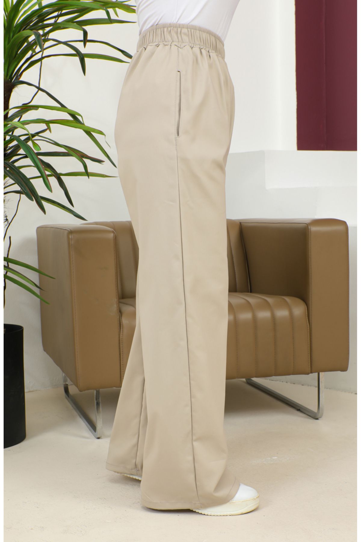 sefamerve-Mink 4501-04 Model Wide Leg and Elastic Waist Trousers 3
