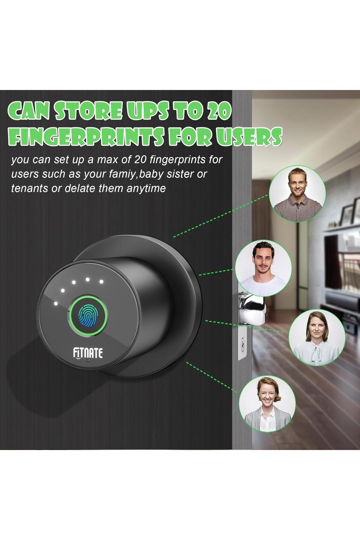 QuickStoq-Fıtnate Smart Lock, Fingerprint Door Handle, App Controlled, Fingerprint Lock, Password Lock 5
