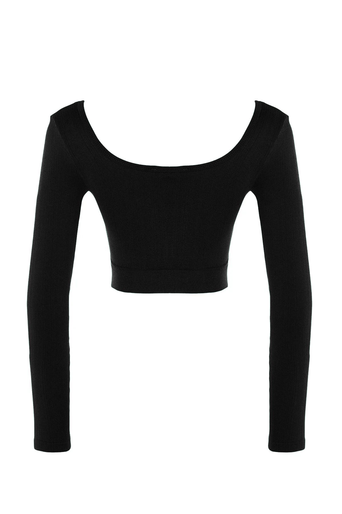 Trendyol Collection-Czarna bezszwowa/szwowa, krótka, bardzo rozciągliwa dzianinowa koszulka/bluzka sportowa TWOAW22BZ0450 9