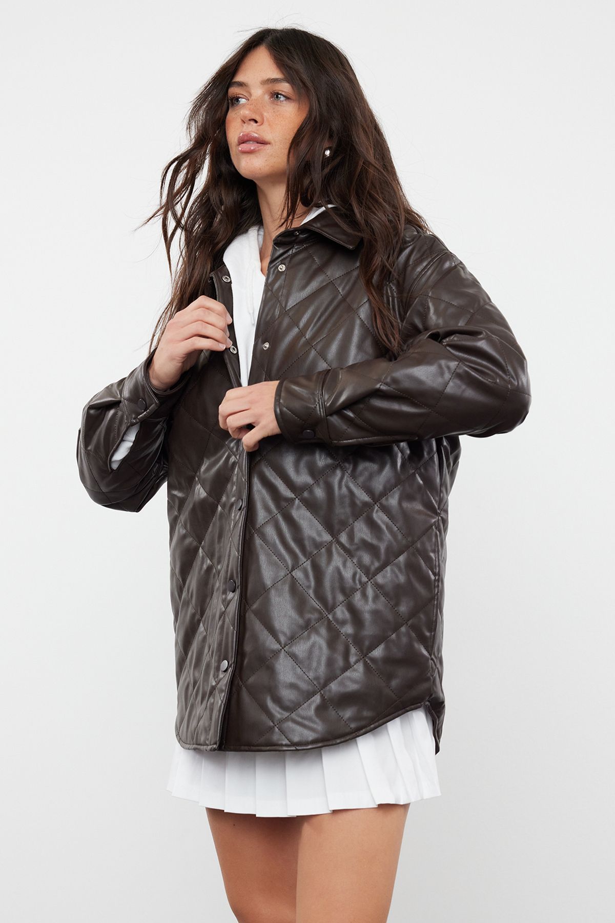 Trendyol Collection-Темно-коричнева стьобана сумка зі штучної шкіри TWOAW25MO00101 3