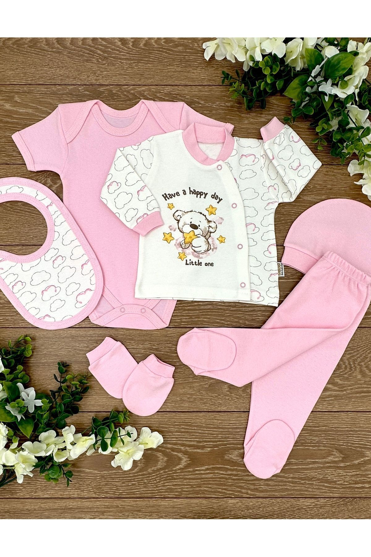 Renkli Puset-6-Piece Organic Cotton Baby Hospital Discharge Set - Bear Star Cloud 3