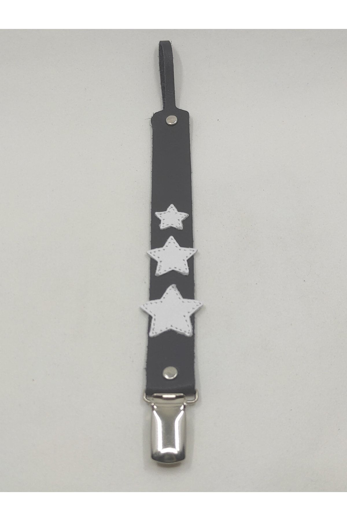 MODAPATİK-Navy Blue Pacifier Strap - Genuine Leather - with Star Image 2