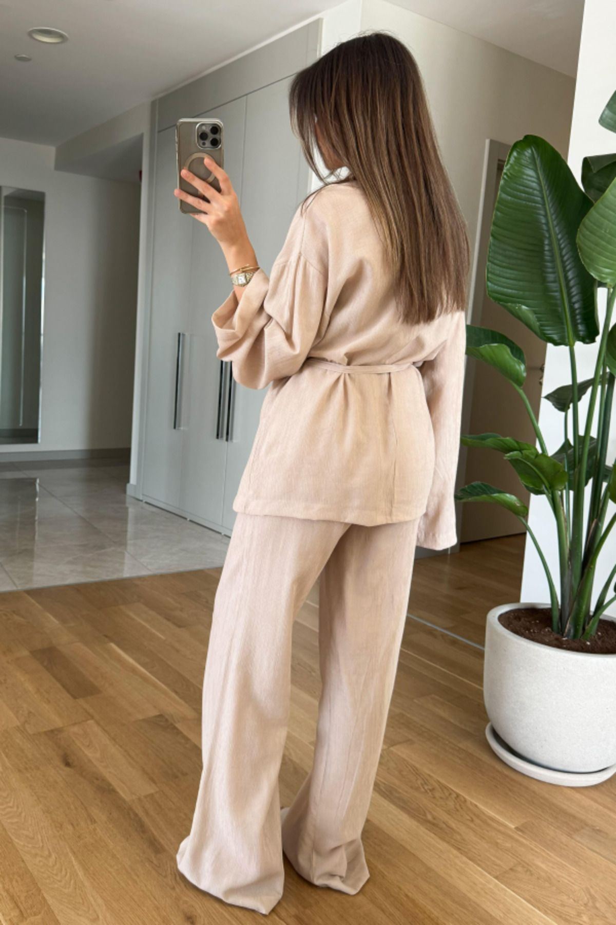 My Blog-Beiges Set aus Kimono und Hose – Schalkragen 3