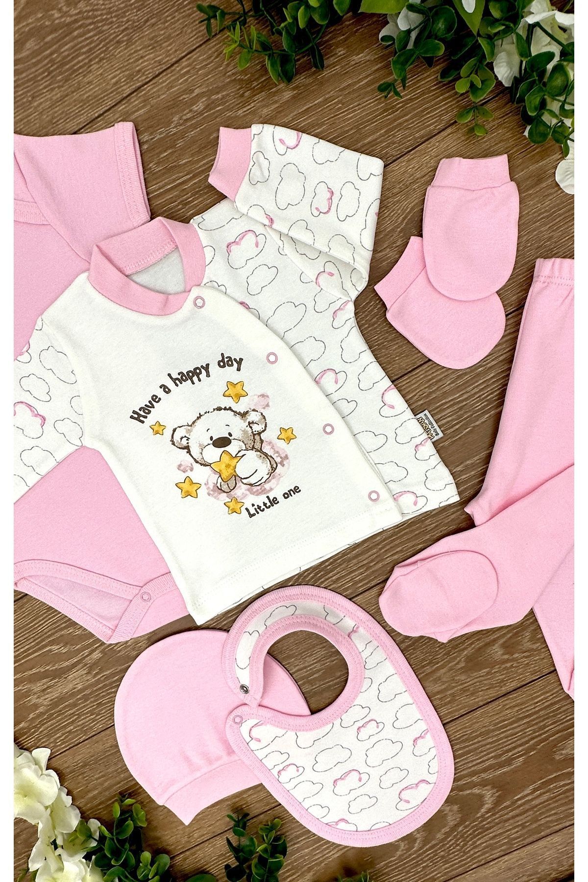 Renkli Puset-6-Piece Organic Cotton Baby Hospital Discharge Set - Bear Star Cloud 2