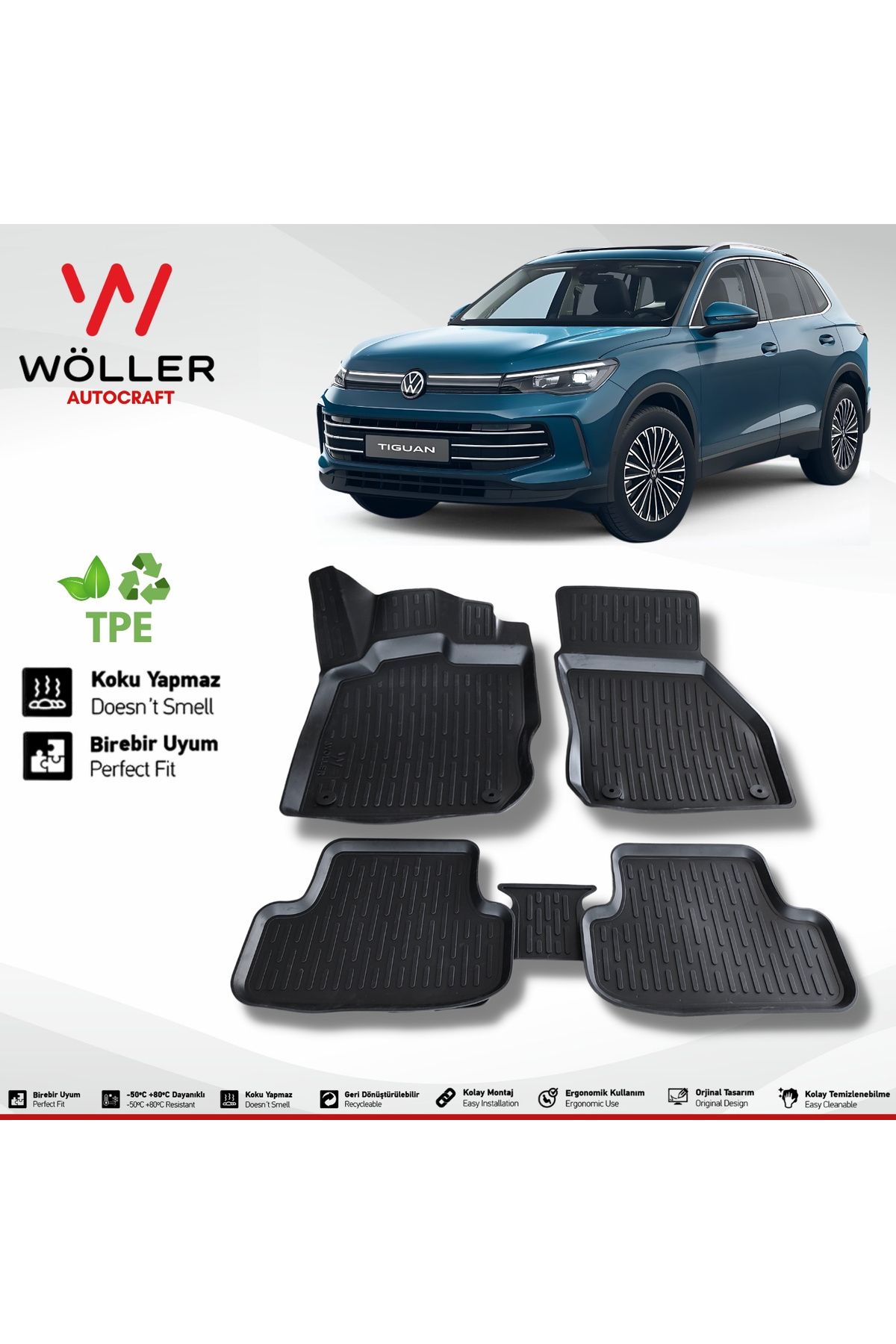 Коврик Wöller Volkswagen Tiguan после 2024 года 3D коврик для бассейна Wöller Mat wöller3dpaspas227