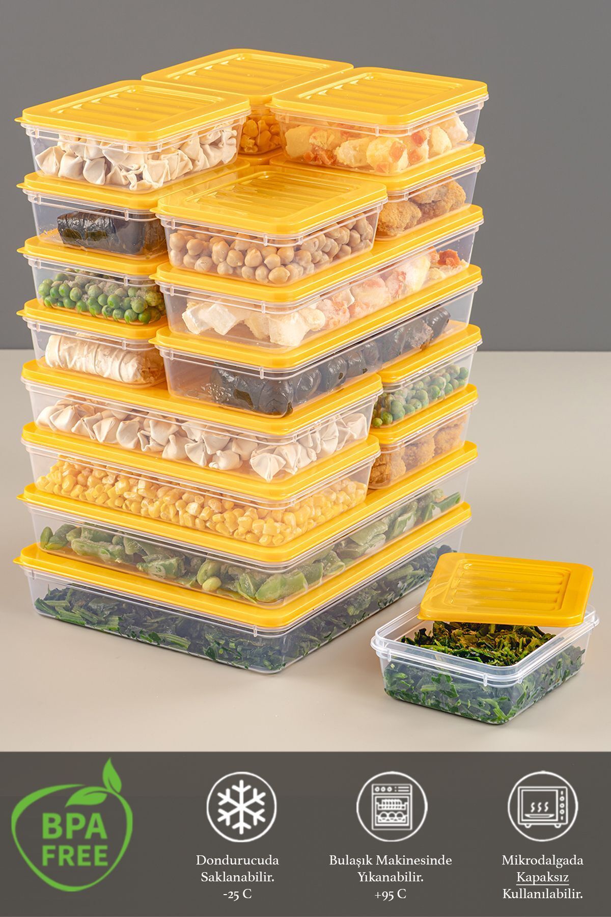 Meleni Home-18 Pieces Microwave Compatible Storage Container - 2x2400Ml 4x1200Ml 4x1170Ml 8x600Ml Yellow 3