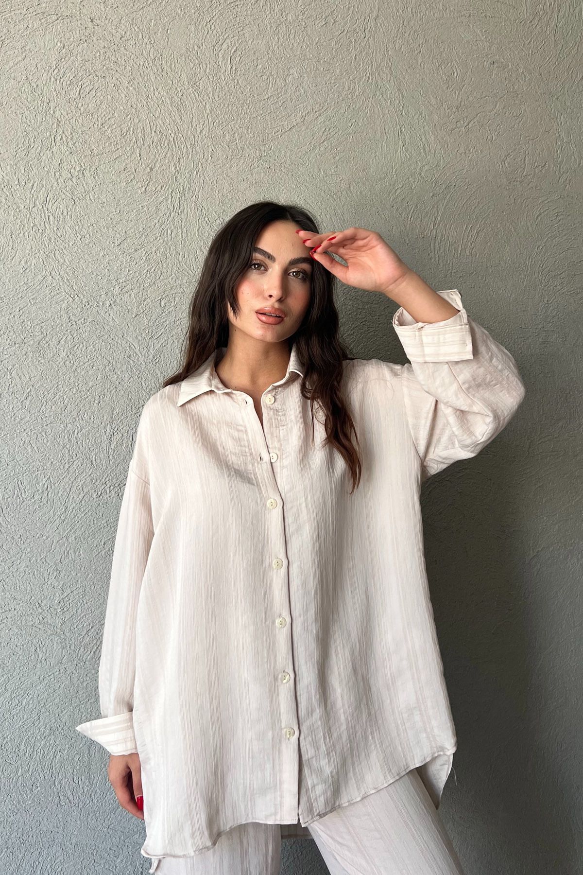 Seda Yalçın Atelier-Beige Oversize Shirt and Pants Set 2