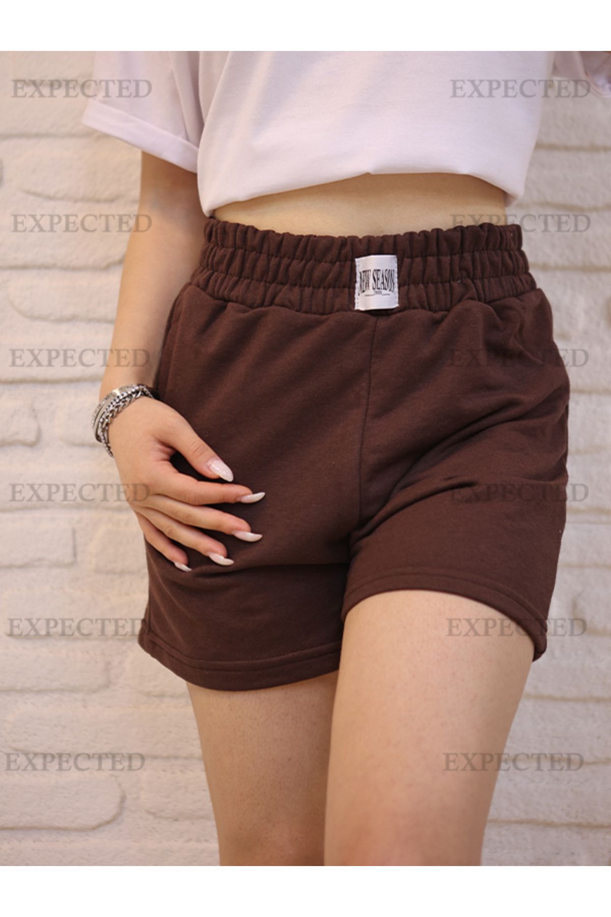 EXPECTED Mini Pantaloni Scurti De Damă Cu Tăietură Confortabilă - 2 Fire, Detaliu Curea, Bumbac Femeie - XL