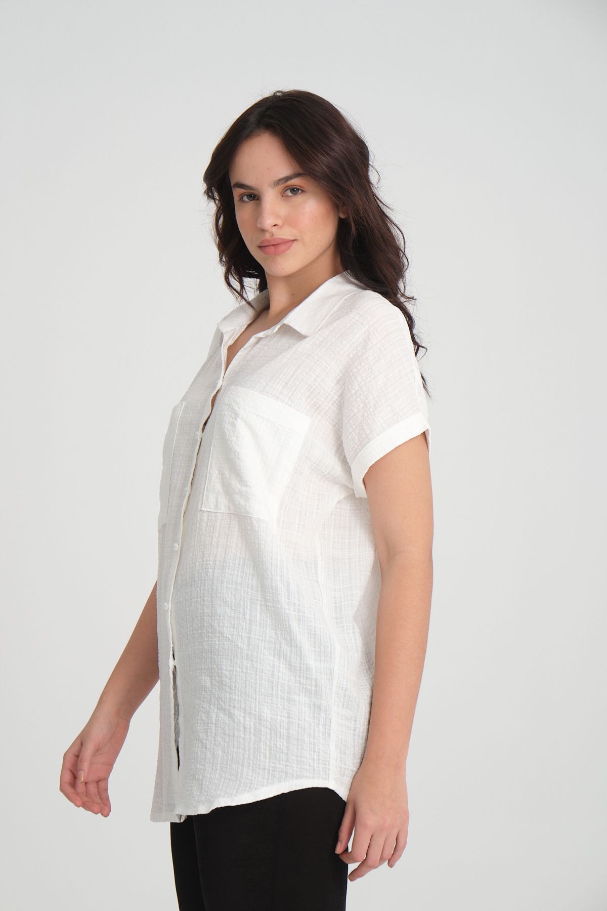 Dejabrew Jeans-Cămașă albă cu mânecă scurtă de mărime mare - a008 5
