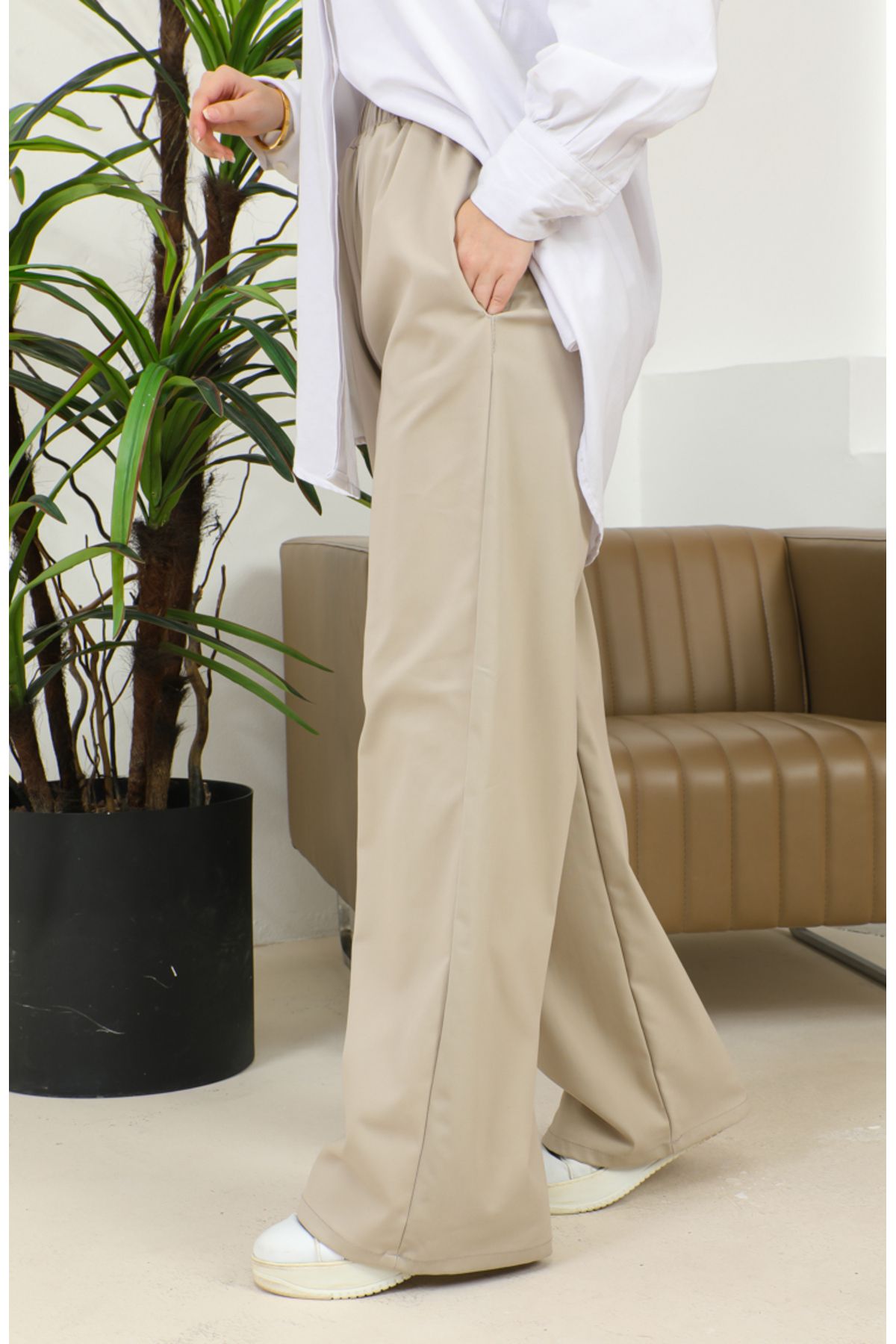 sefamerve-Mink 4501-04 Model Wide Leg and Elastic Waist Trousers 2