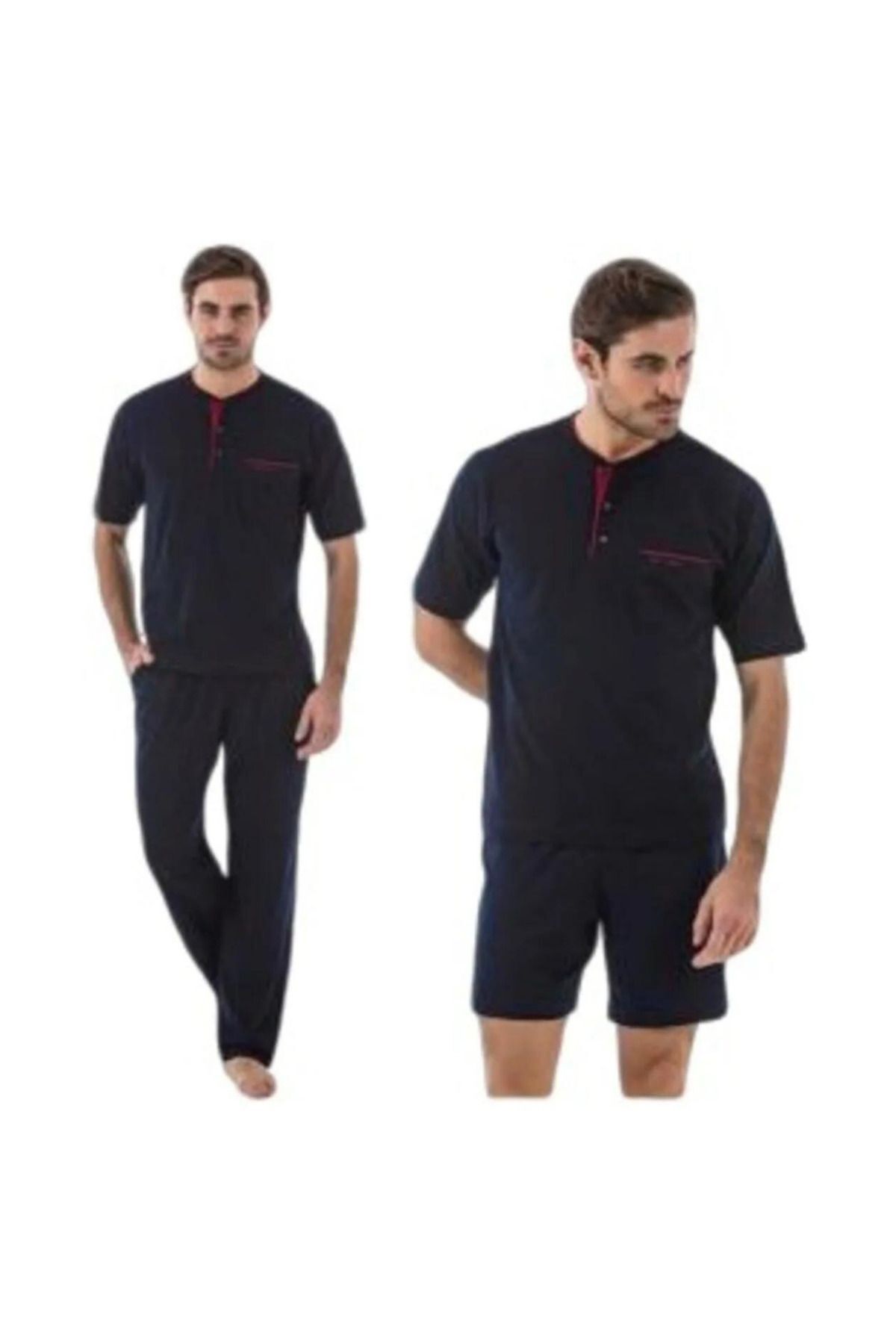 ست پیژامه آبی مردانه لباس خواب نخی آستین بلند YS5370 Pierre Cardin