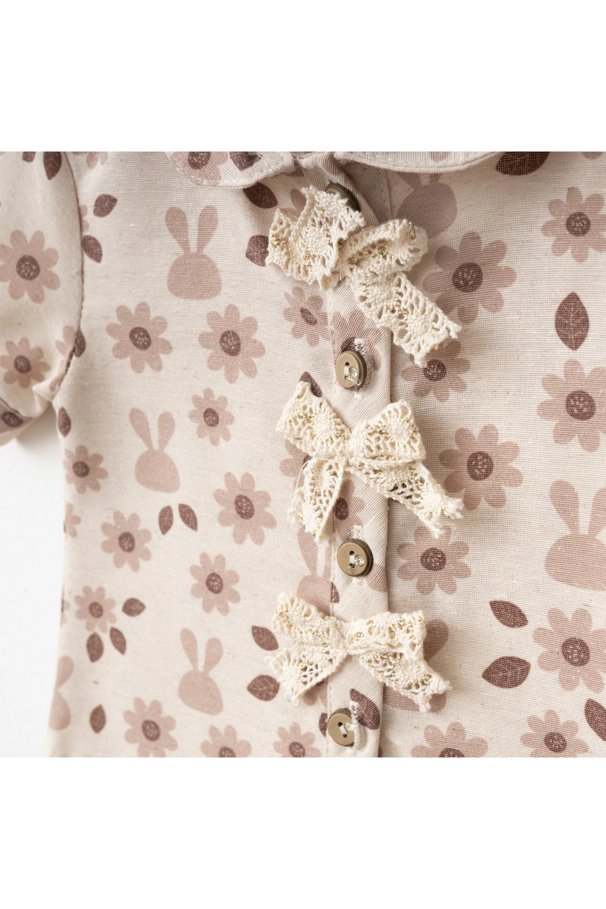 Baby Fou Çicek Baskı Gömlek Şort Takım Kahverengi fotoğrafı 2 (önizleme)