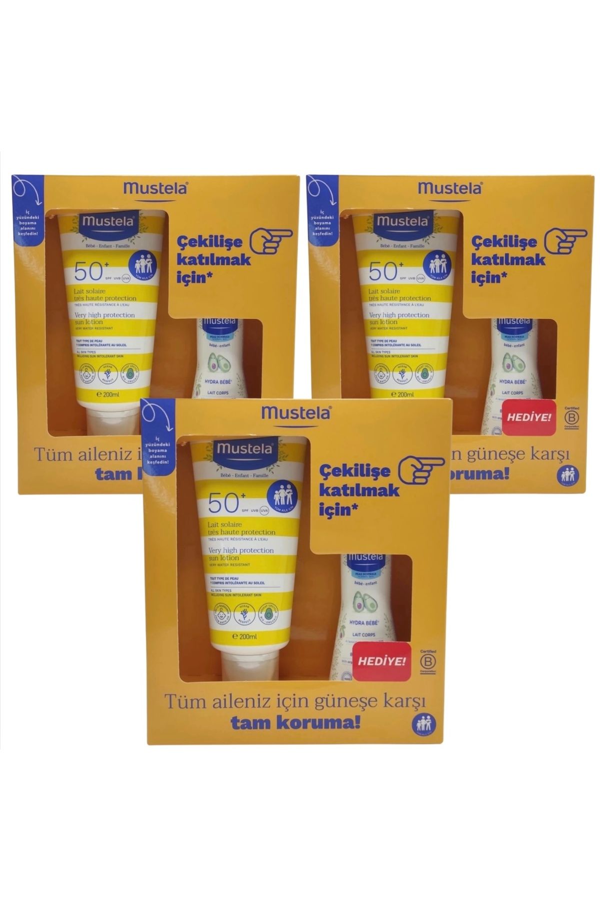 Mustela Spf50+ Güneş Losyonu 200ml + Hydra bebe Vücut Losyonu 100ml x 3 adet