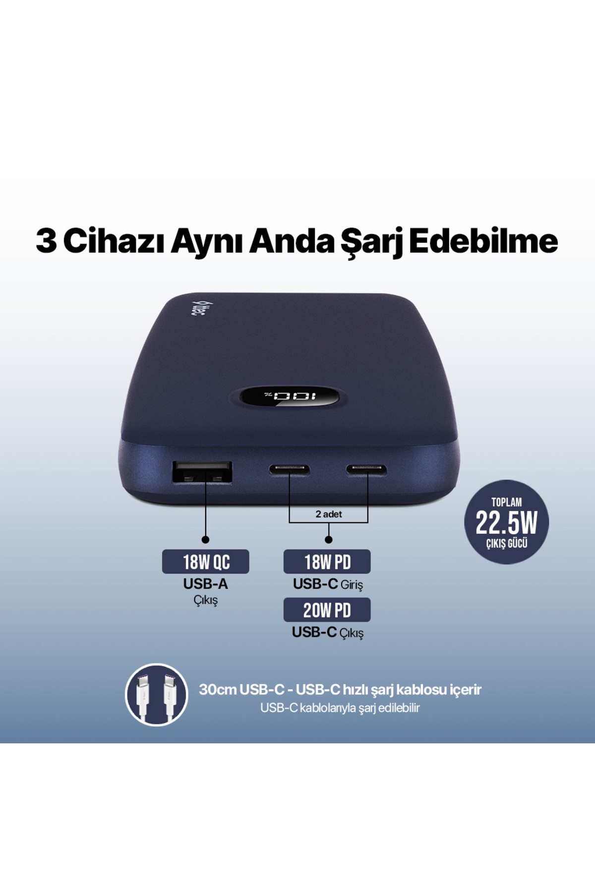ChargeUp Pro LCD 10.000mAh PD 20W Taşınabilir Hızlı Şarj Aleti / Powerbank 3