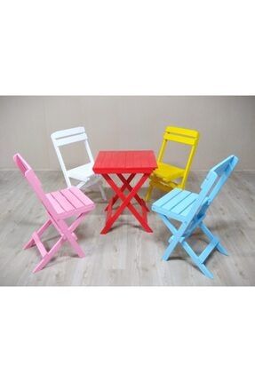 Ahşap Katlanır Masa-sandalye Takım (kırmızı-pembe-beyaz-sarı-mavi) MS1119