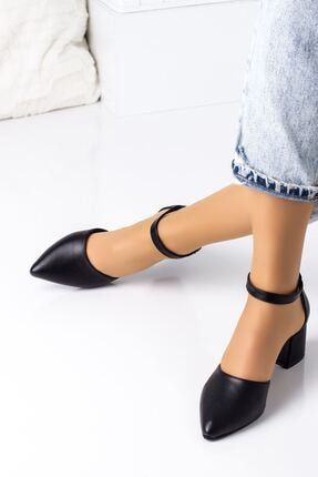 Bilekten Bağlamalı Bayan Topuklu Ayakkabı-siyah B691